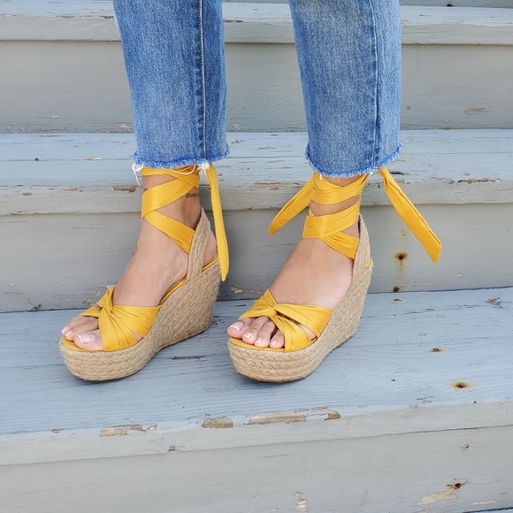 Shoes - Women's Lace Up Platform Wedge High Heel Sandals
